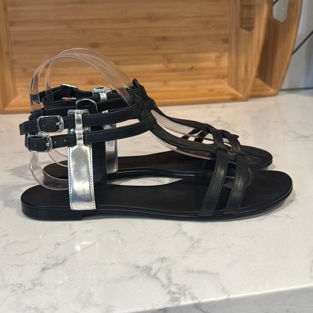 Colin Stuart black silver ankle double buckle faux leather sandals size 7 summer